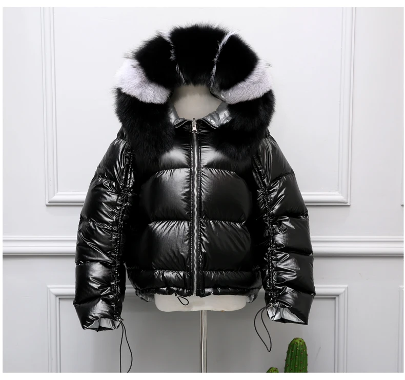 SF0467 Fashion Windproof Outerwear Oversize Fox fur Hooded Puffer Down Coat for Woman