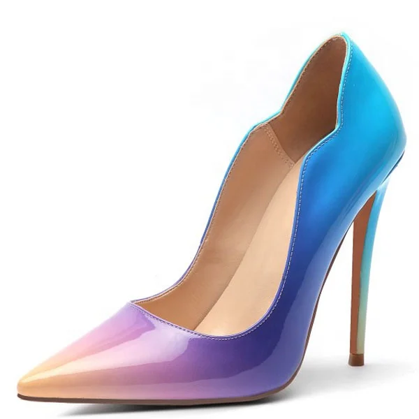 

Pointed toe Women High Heels Dress Shoes Rainbow Color Gradient Dress 6inches Stiletto Basic Party Lady Pumps Shoes, Mixed color