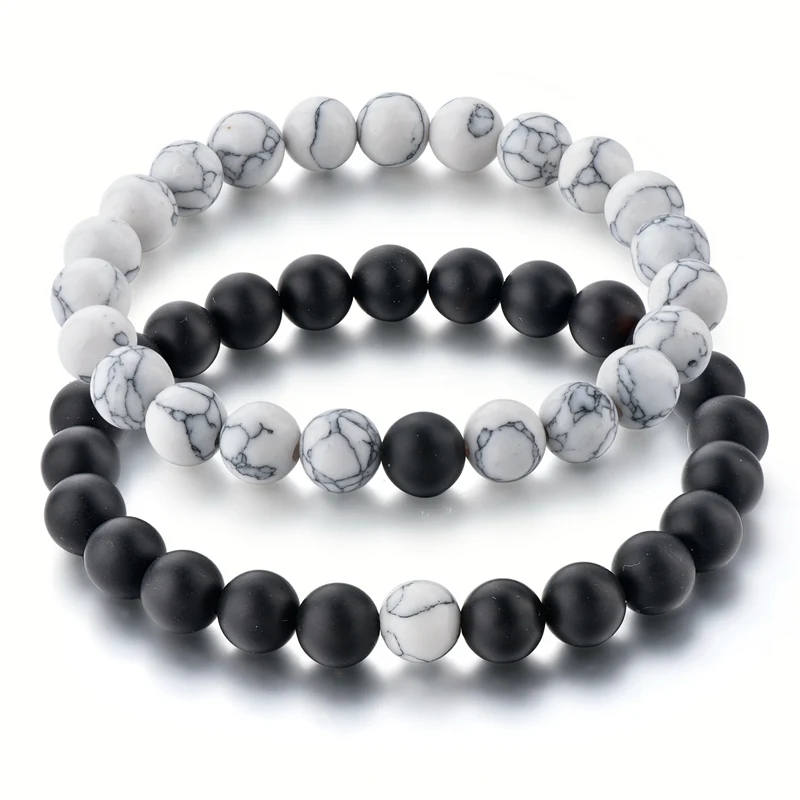 

White & Black Distance Charms Bracelet For Men Women Lovers Classic Natural Stone Beaded Bracelets SBR180072