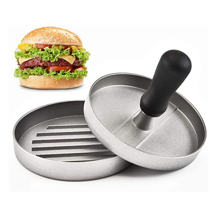 

Anti Scalding PP Handle Aluminum Round Hamburger Press Patty Maker Hamburger Press, Metal color