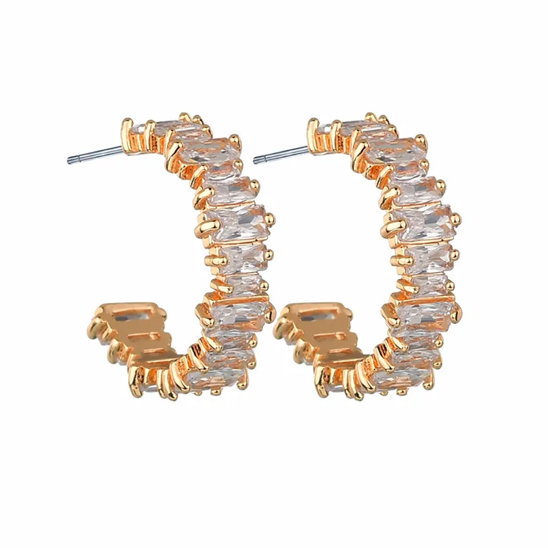 

Gemnel bride jewelry custom 925 silver women 18K gold baguette cubic zirconia hoop wedding earrings, Picture
