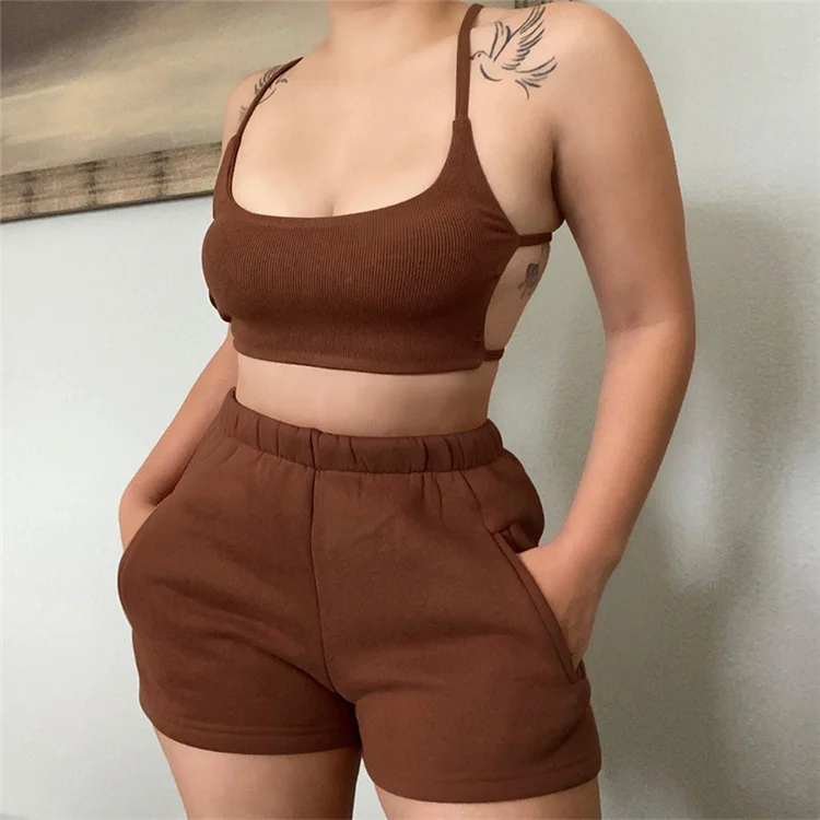 

Sport Sexy Backless Crop Top Womens 2 Piece Shorts Set Tracksuit Crop Top Two Piece Pants Set Summer, Customized color
