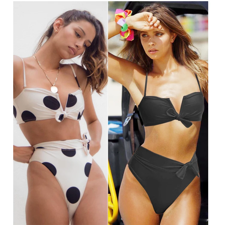 

Free Shipping Bikini Swimming Suit For Women Front Tied Top With Swim High Waist Bottom Swimwear Pretty Beachwear