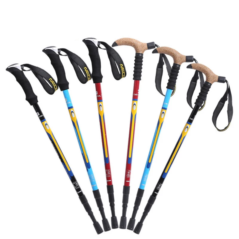 

Wholesale Custom Logo Outdoor Walking mountaineering adjustable Alpenstocks carbon fiber 3 Sections T-handle trekking pole, Blue/black/red