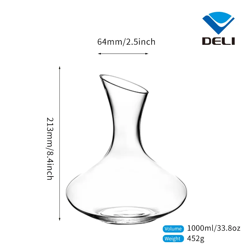 Deli 1000ml 33.82oz Unique Clear Round Mouth Carafe Shaped Crystal Wine