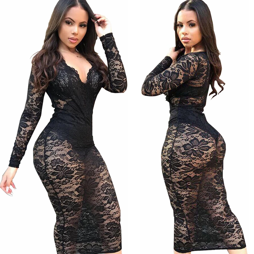 

BN012 Women's Fall/Winter Ebay Amazon Lace Sexy Dress With V-Neck Dress,Summer Lady Dress,Women Wear Dress