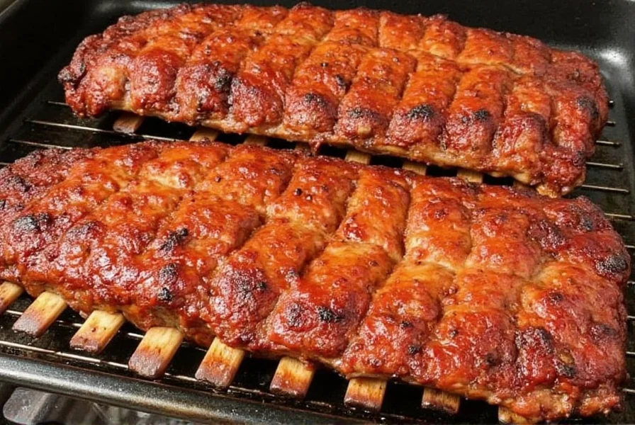 Plate of succulent pork ribs with coleslaw and cornbread