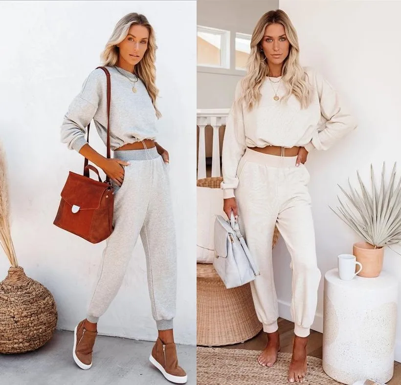 

Women Sports 2 Pieces Set Solid Casual Sweatshirts Pullover Hoodies Suit Sweatpants Outfits Tracksuit, In available