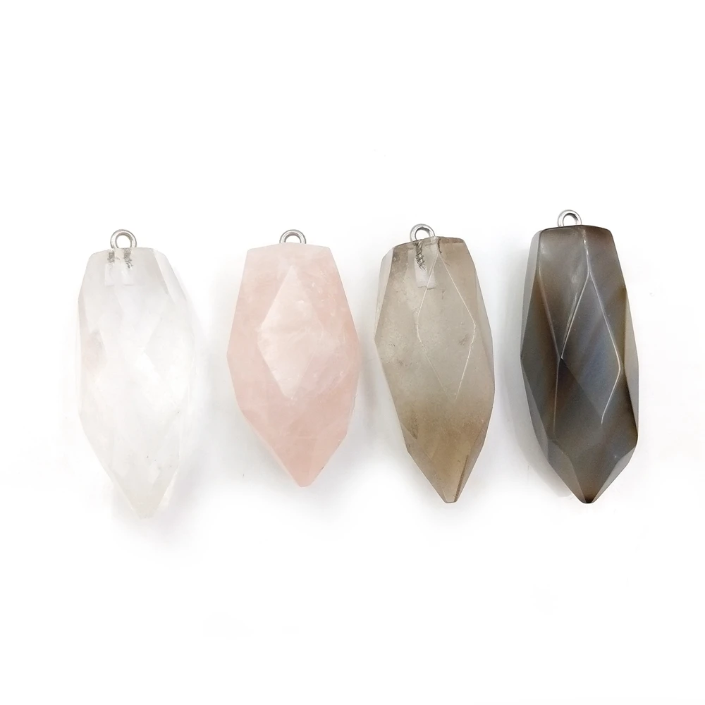 

Natural Free Cutting Smokey Quartz Point Pendant Clear crystal rose quartz agate bullet shape pendant for men jewelry making, Multi