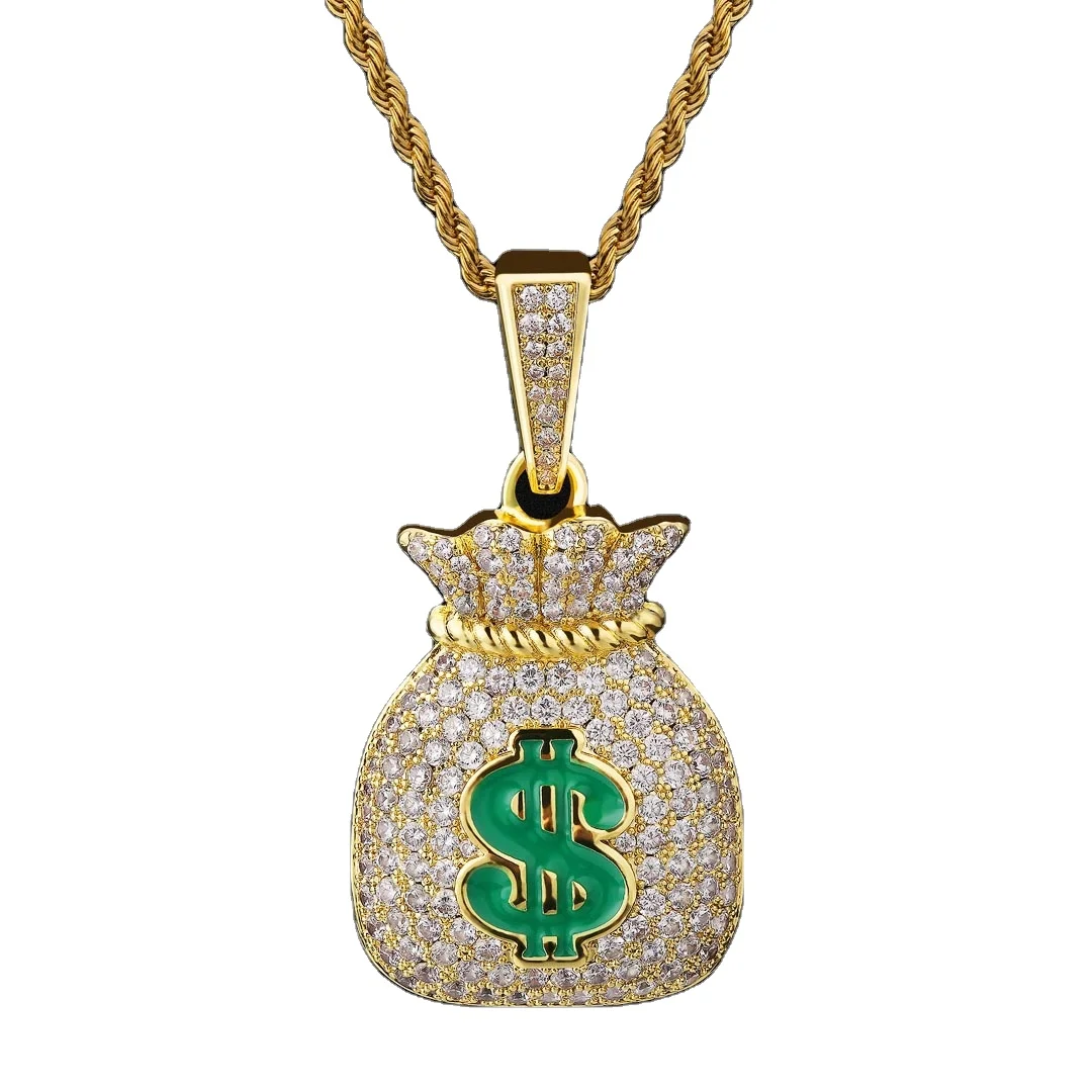 

Fashion 14K Gold Filled Iced Out Men Womens Mini Money Sign Charm Dollar Necklace Pendant Jewelry Money Bag Necklace