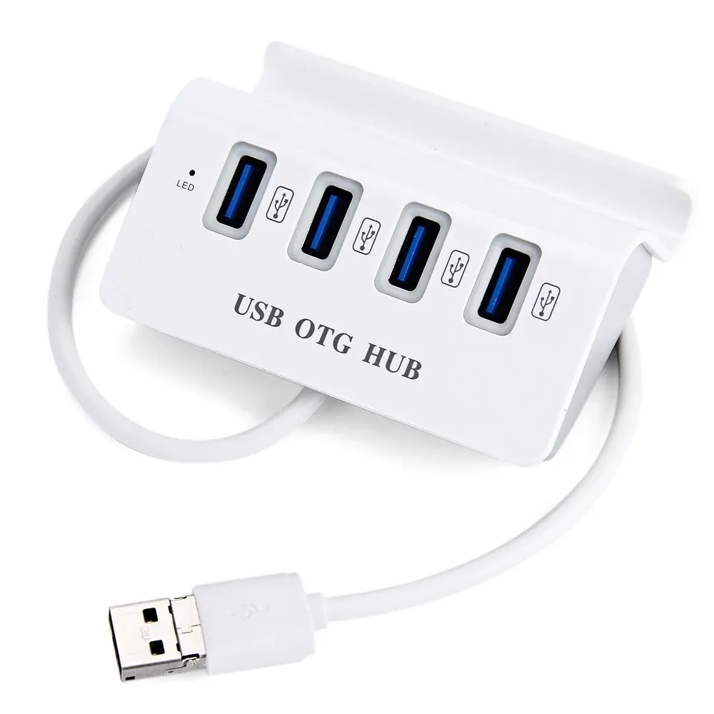

4 Ports 2 in 1 With Dock 4 USB OTG HUB For Smart Phone and Computer USB Micro HUB, White