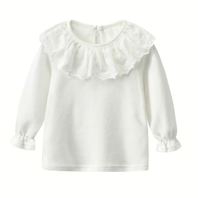 

Boutique Fashion Baby Girl Clothing Pure White Ruffle Long Sleeve Tops Custom cloth, Picture