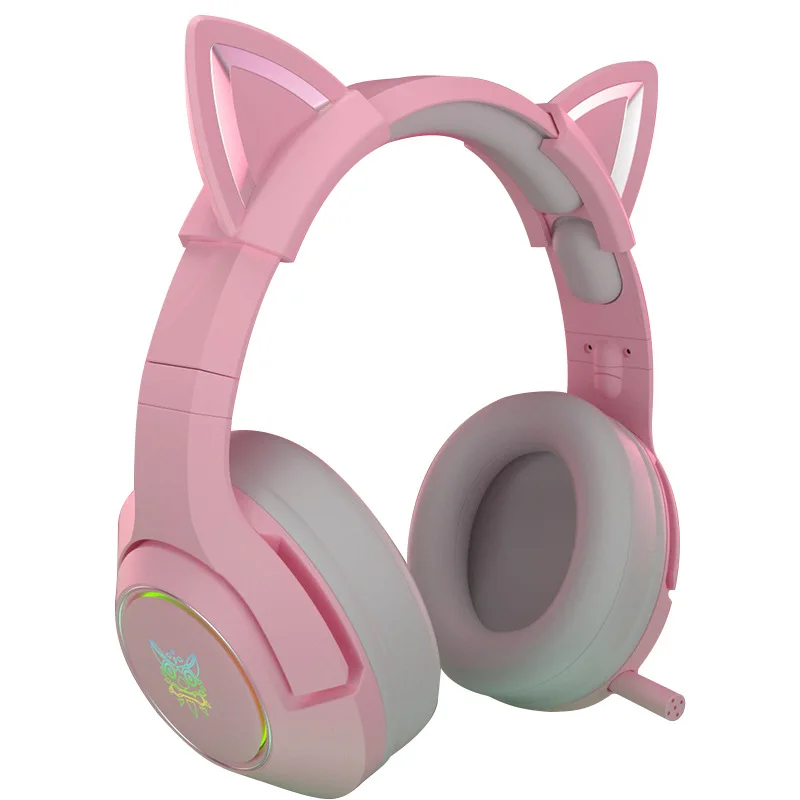 

For Led Cat Ear Gaming Headphones Girls Pink Headset 7.1 Stereo Sound Removable Cat Ear With Mic Wired Gaming Headsets