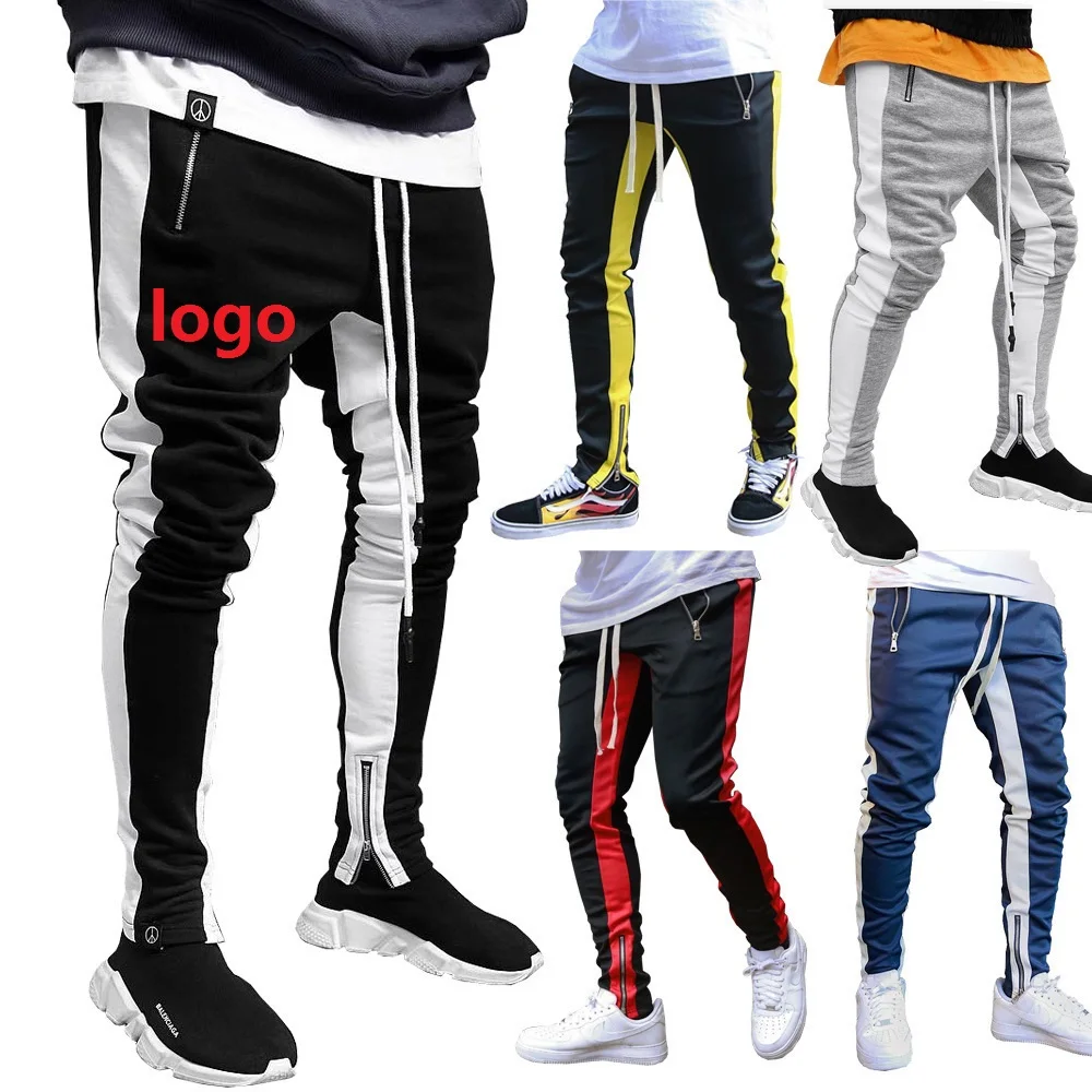 

2021 Custom Sports Pants Men Running Fitness Feet Zipper Casual Stripes Cargo Trousers Training Jogger Plus Size Men's Pants, Picture color
