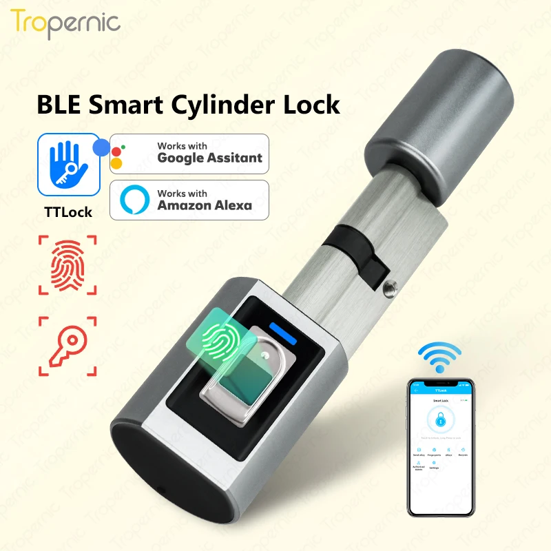 

Tropernic Weatherproof Stainless Steel TTlock App Biometric Fingerprint Smart Cylinder Lock