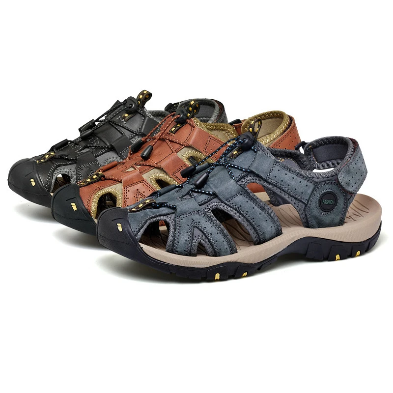 

2021 new design summer beach footwear slippers leather sandals for men