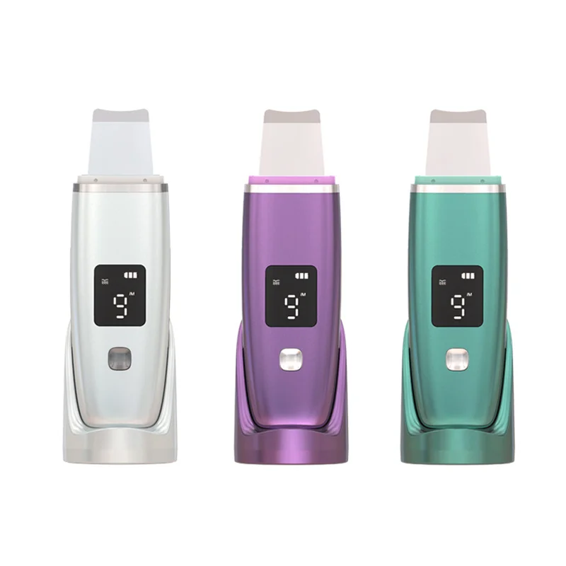 

Skin Care Packaging Scrubber LED Display Portable Rechargeable Waterproof Deep Cleaning Silicone Skin Scrubber Brush, White, purple, green