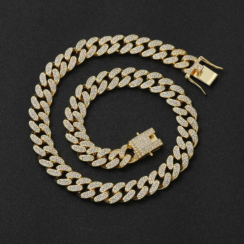 

Drop Shipping Wholesale 18k Gold plated necklace 13mm hip hop jewelry Iced out Diamond Cuban Link Chain for men