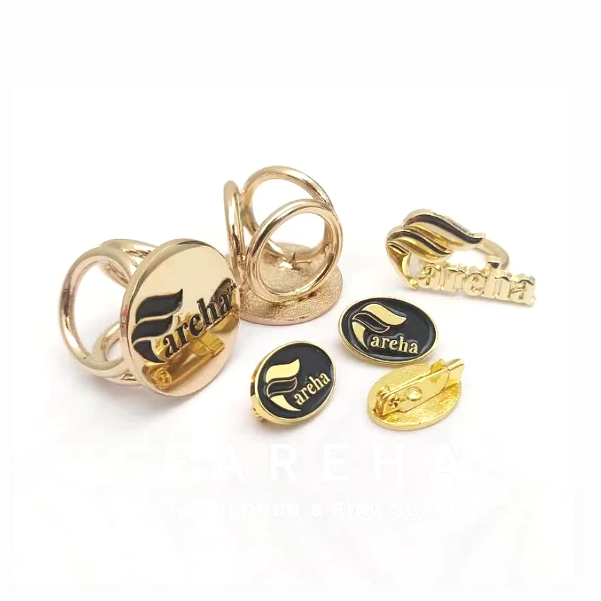 

Trend gold plated enamel western style custom round three ring clip fareha scarf ring buckle Metal Baby Brooch, Custom color