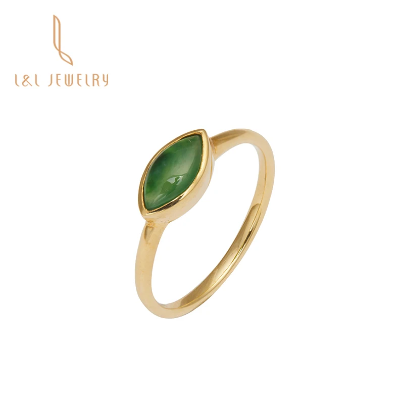 

Female Elegant 18K solid gold real diamond green jade ring marquise jadeite rings for woman jadite customized original jewel