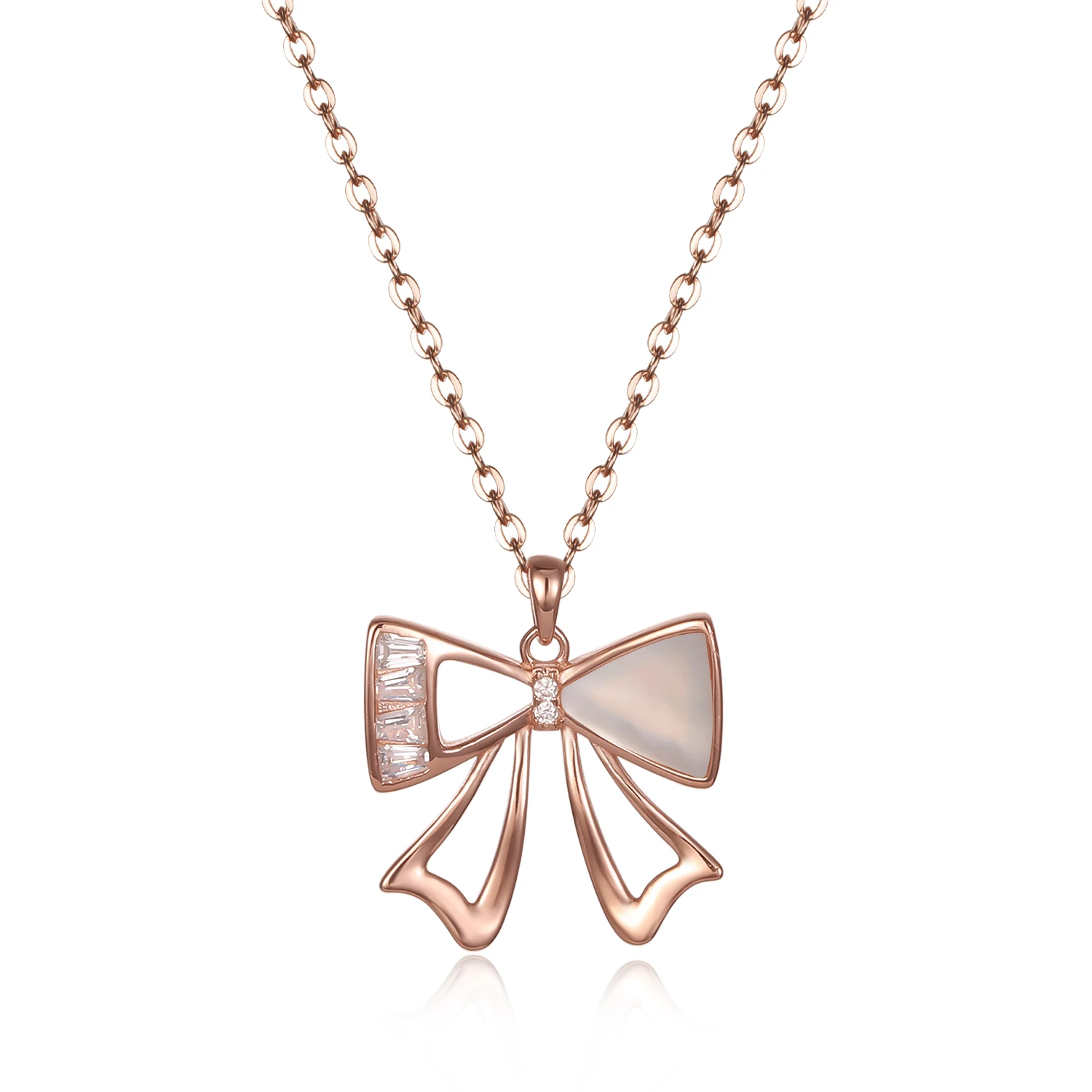 

Fashion Ribbon 925 Sterling Silver Rose Gold Plated Pendant Necklace Sterling Silver Necklace