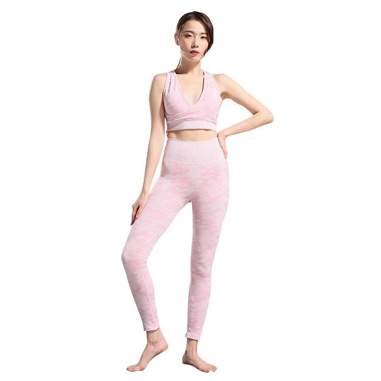 

2021 hot style butt lifting yoga sets Running fitness exercise camouflage bra slim sports suit Ladies Sport Fitness, Customed