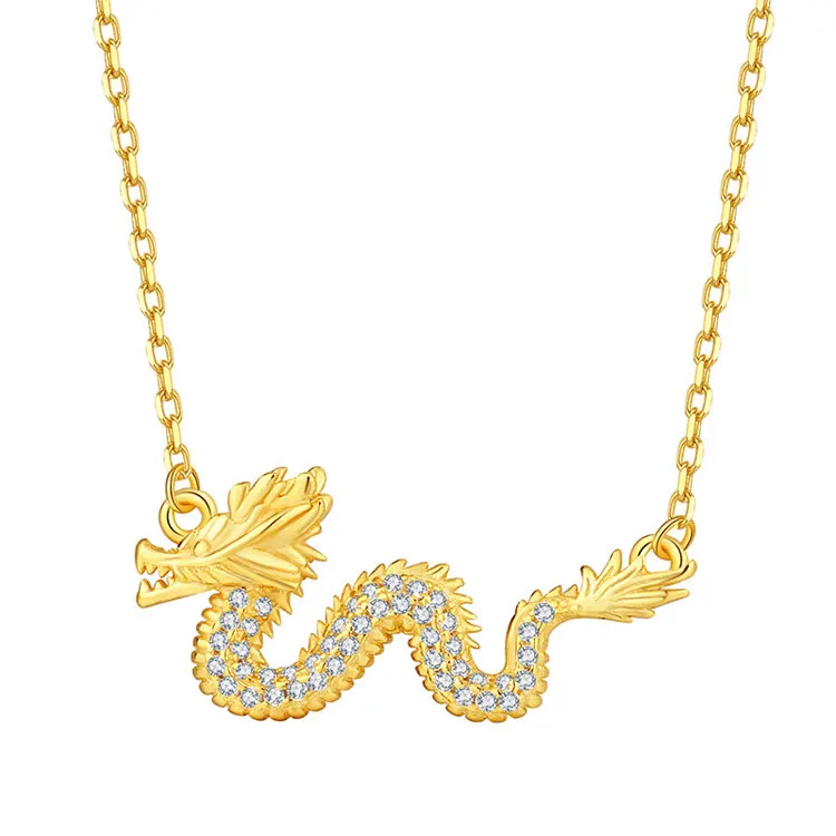 

Fine Gold Plated S925 Sterling Silver Couple Necklace Valentine's Day Gifts Luxury Inlaid Diamond Zodiac Dragon Pendant Necklace