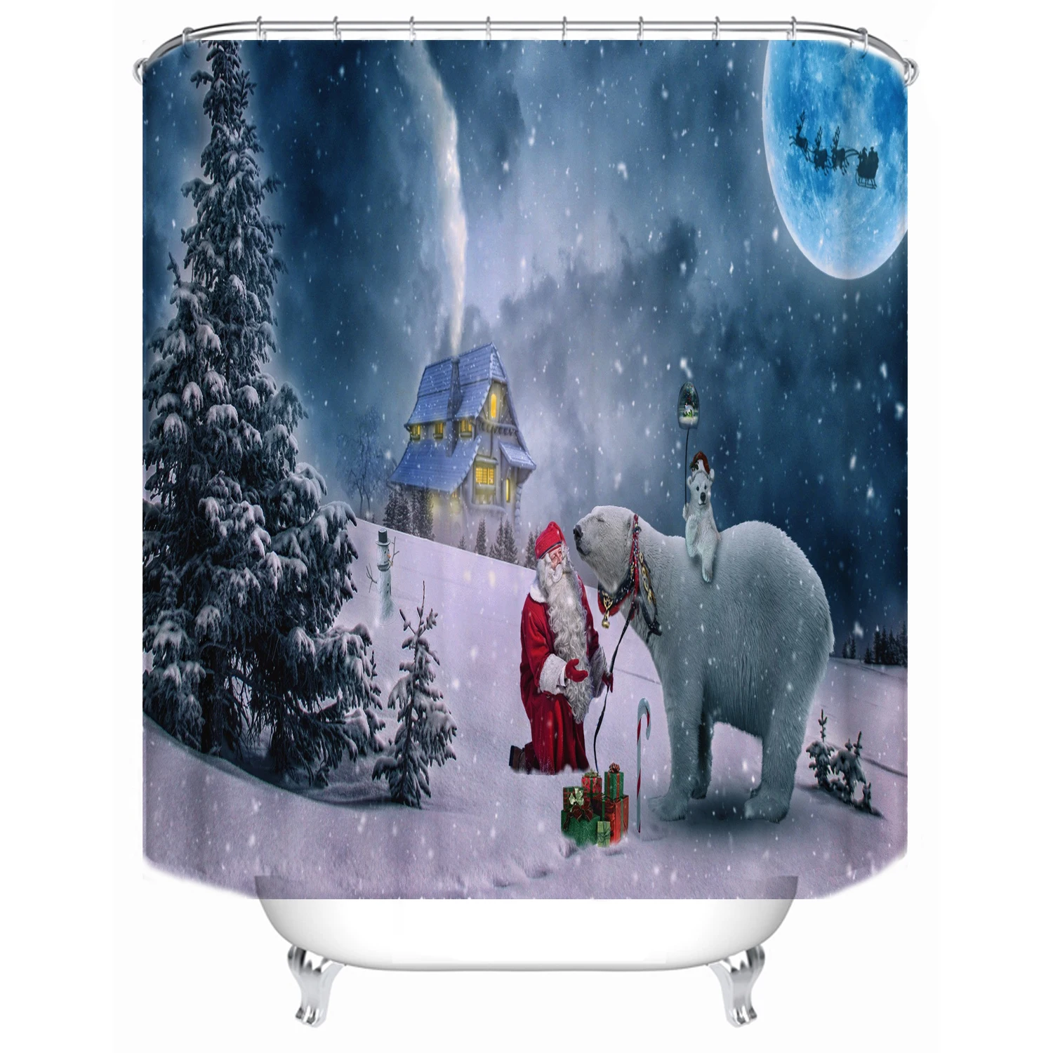 

180cmx180cm bathroom shower partition bathtub anti-shower booth Santa Claus white bear customizable printing shower curtain, Picture