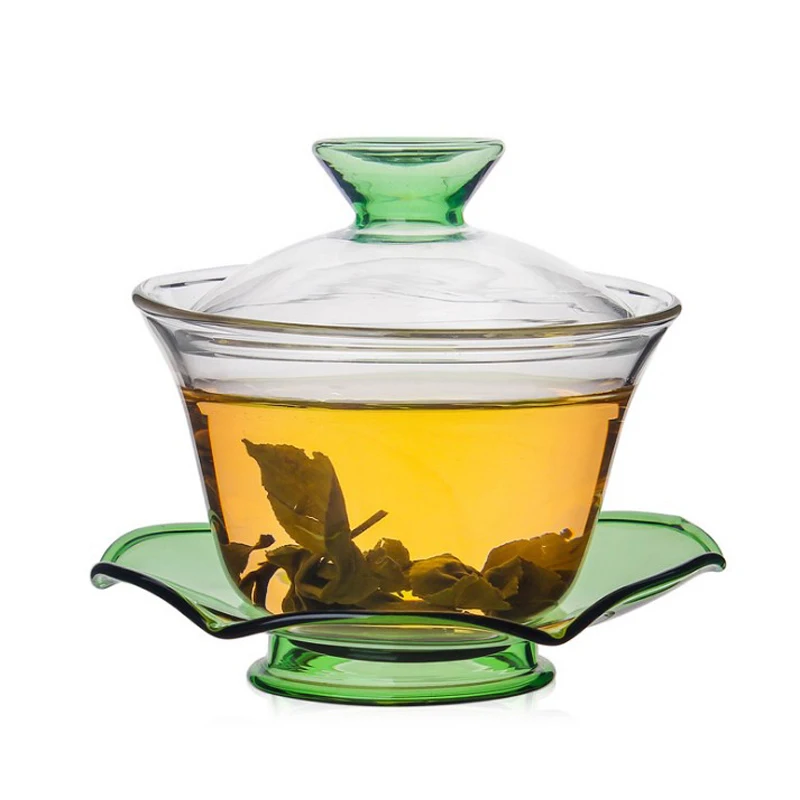 

Glass Gaiwan in Green color lid and glass saucer 150ml, Transparent/green/yellow/blue