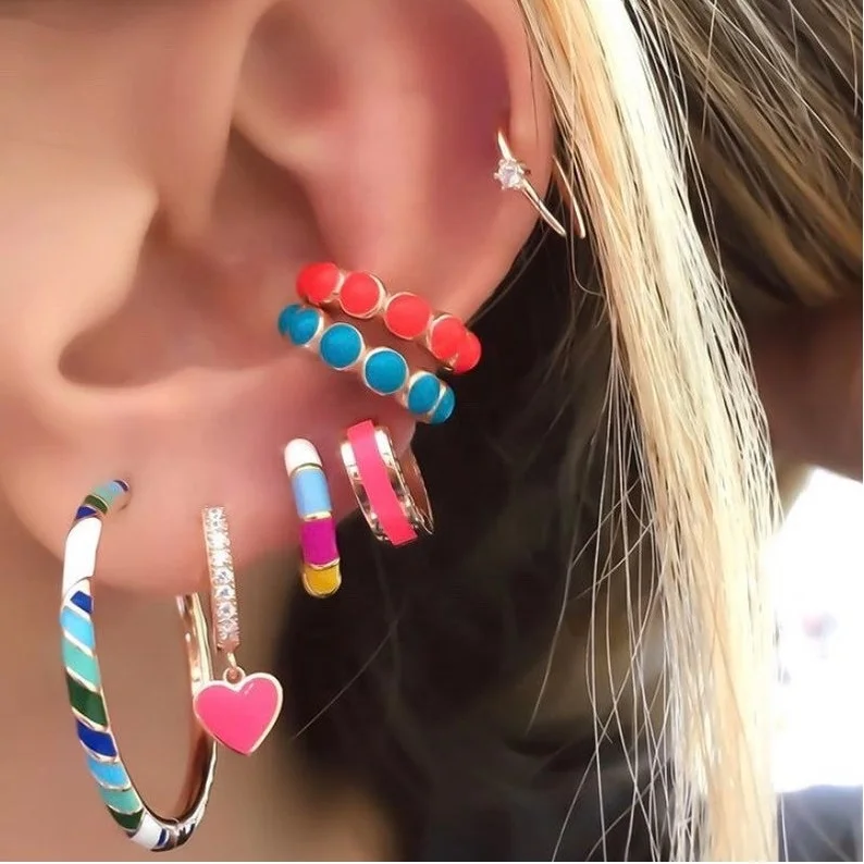 

Hot selling fashion women jewelry gold color Neon enamel colorful round beaded ear cuff no pierced clip on earring, As the pic show