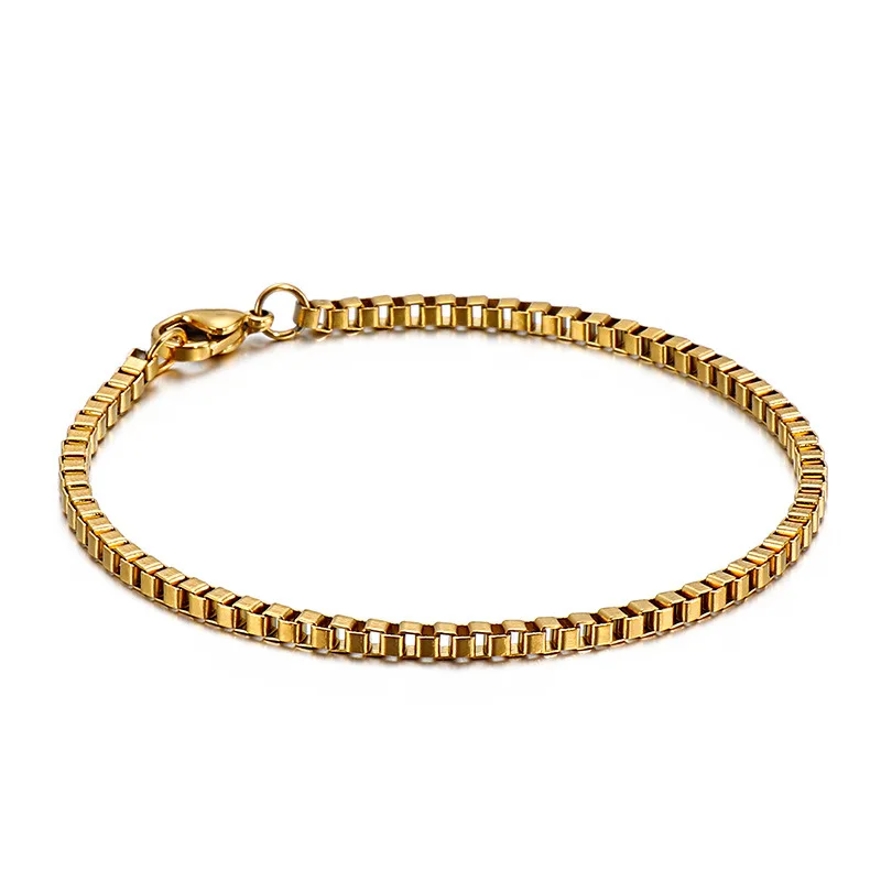 New Arrival Waterproof Stainless Steel Gold Plated Shiny Jewelry Fine Box Chain Bracelet For Men Women