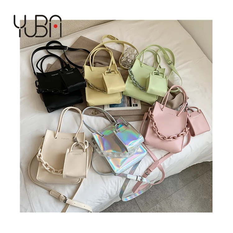 

New candy color tote bag custom portable Acrylic Chains womens purses 2021 ladies trending handbags, Customizable