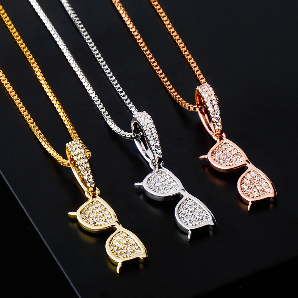 

100% 925 Sterling Silver Mirror Pendant Iced Out Cubic Zirconia Sunglasses Pendant Necklaces Women Hip Hop Fashion Jewelry Gifts
