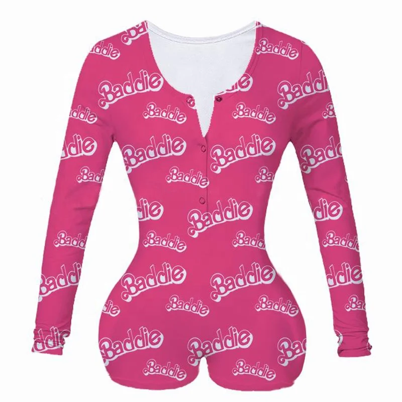 

Sexy Deep V Neck Women Long Sleeve Button Up Onesie Shorts Tight Jumpsuit Pajamas One Piece Set Women's Sleepwear