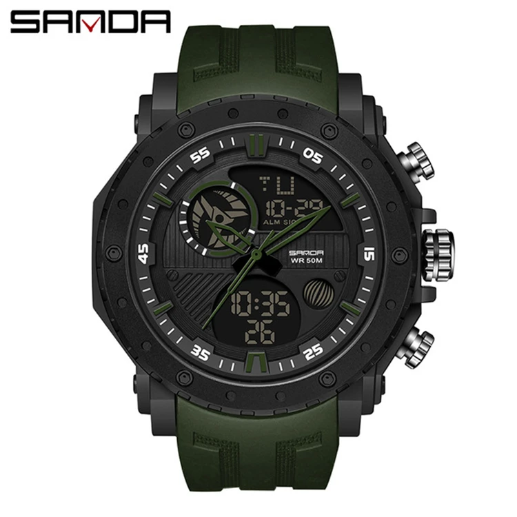 

SANDA 6012 2021 New Mens Watches Top Brand Luxury Military Quartz Watch 5ATM Waterproof Sport Chronograph Clock