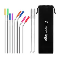 

11 pack of stainle steel silicone straw set.Eco-friendly Reusable Packing Stainless Steel Straws with silicon and straw brush.