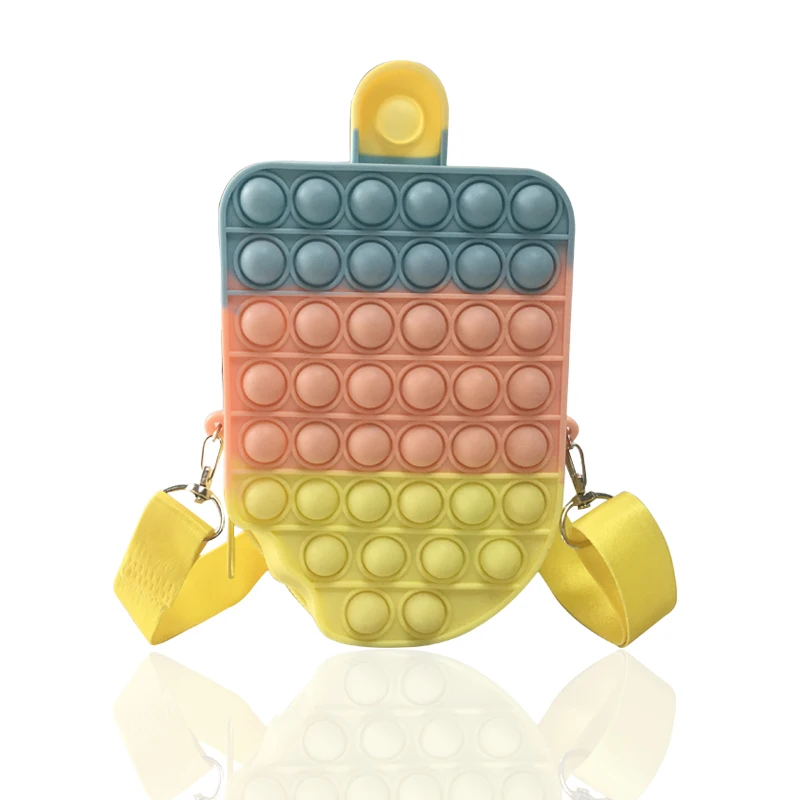 

Cute Popsicle Large Fidget Popper Bag Ice Cream kit de Fidget Toys Purses Silicone Zipper Fidget Coin Purse Bag, Rainbow or customized