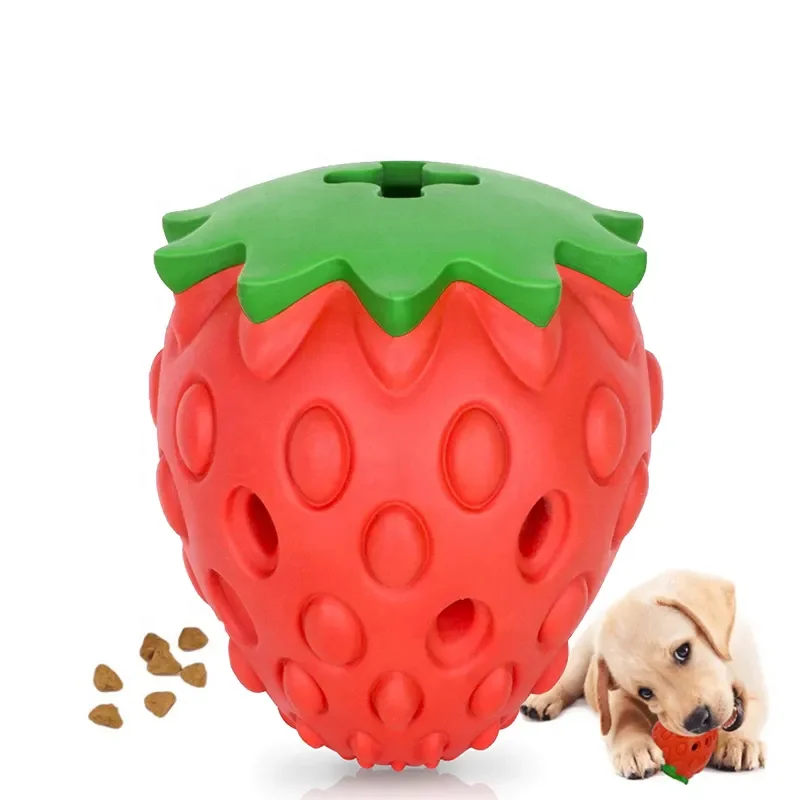 

Strawberry Treat Dispensing Slow Feeder Dog Chew Toy For Aggressive Chewers Rubber Interactive Dog Treat Dispenser Toy