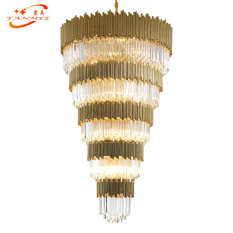 

Large Big Crystal Chandelier Lighting Modern LED Stair Cristal Chandeliers Hanging Light Luxury Staircase Chandelier Lamp, Golden finsh