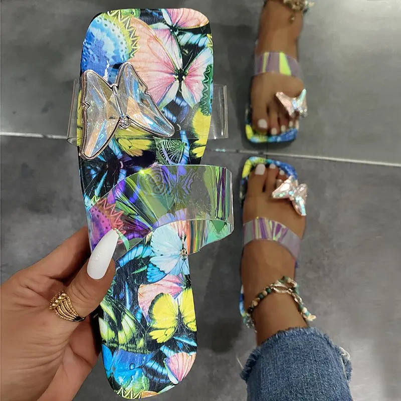 

Fashion Coloured Glitter Slides Slippers for Women Ins Clear Transparent Slipper Sandals Summer Outdoor Beach Flat Sandal Ladies