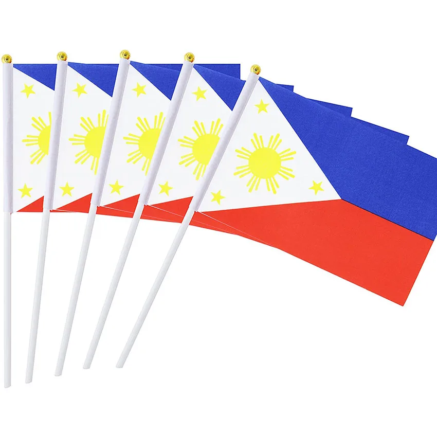 

Free Shipping Philippines Flag 14x21CM Polyester Table Flags with Pole Flying Country Hand Waving Stick Filipino Hand Flags