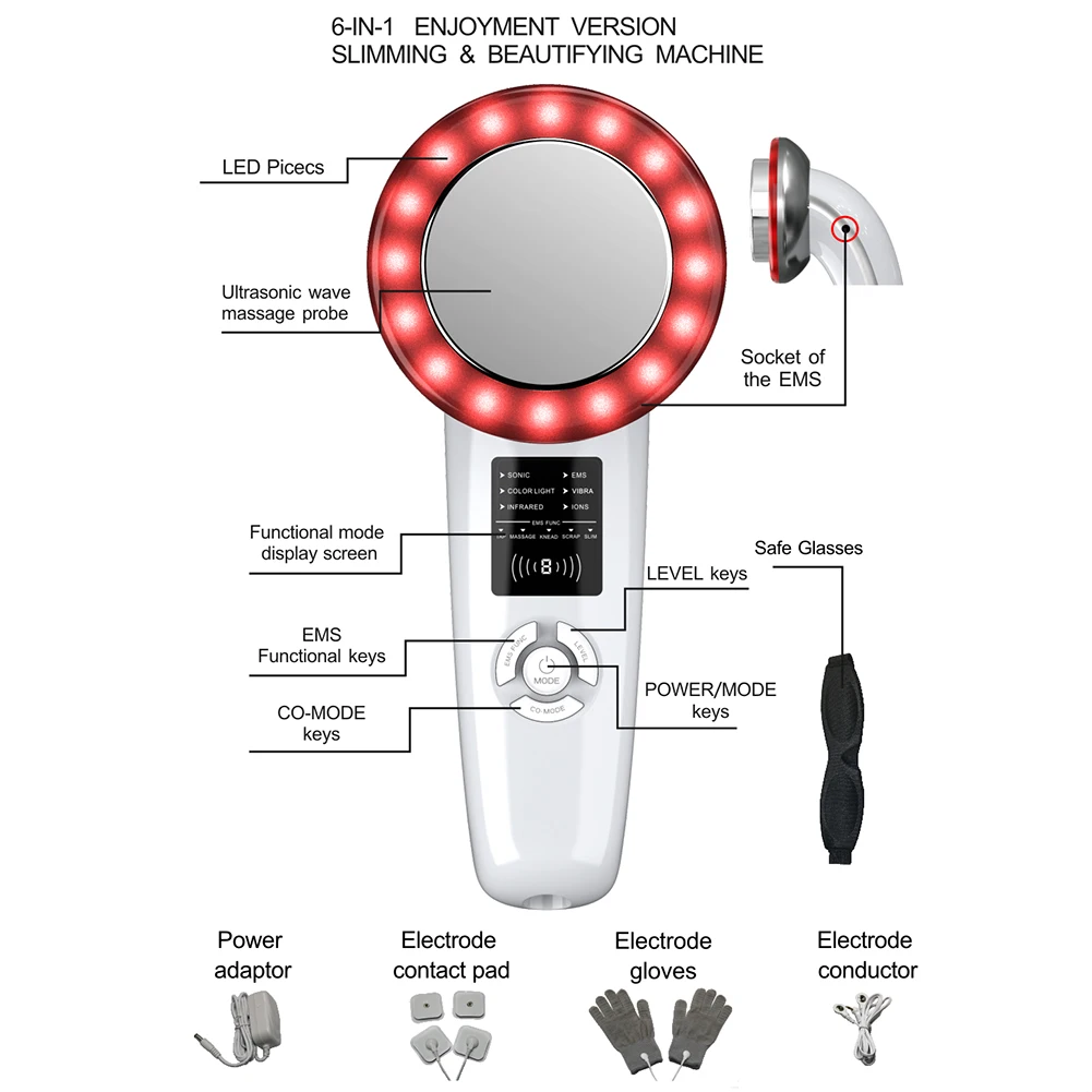 Masajeador de adelgazamiento corporal 6 en 1 EMS cavitación ultrasónica IR máquina para perder peso galvánico terapia de ondas infrarrojo ultrasónico WOT Masajeador de adelgazamiento corporal 6 en 1 EMS cavitación ultrasónica IR máquina para perder peso galvánico terapia de ondas infrarrojo ultrasónico WOT