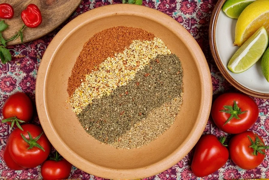 Moroccan spices arranged on a wooden table