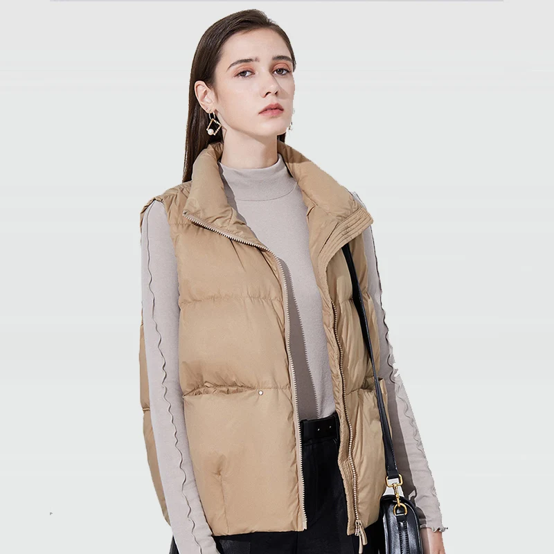 

JANVENY Customized Women Elegant Solid Simple Zipper White Duck Down Rivet Vest Warm Waistcoat Seamless Casual Outwear