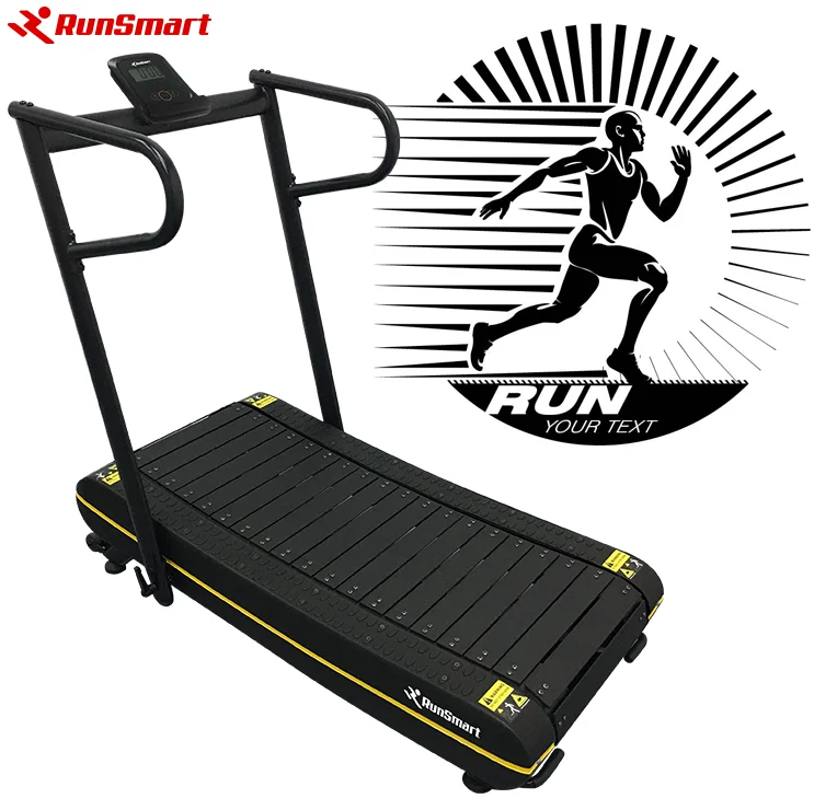 

Runsmartmini self-powered foldable manual body strong home use woodway speed fit gym equipment magnetic curved walking treadmill, Black