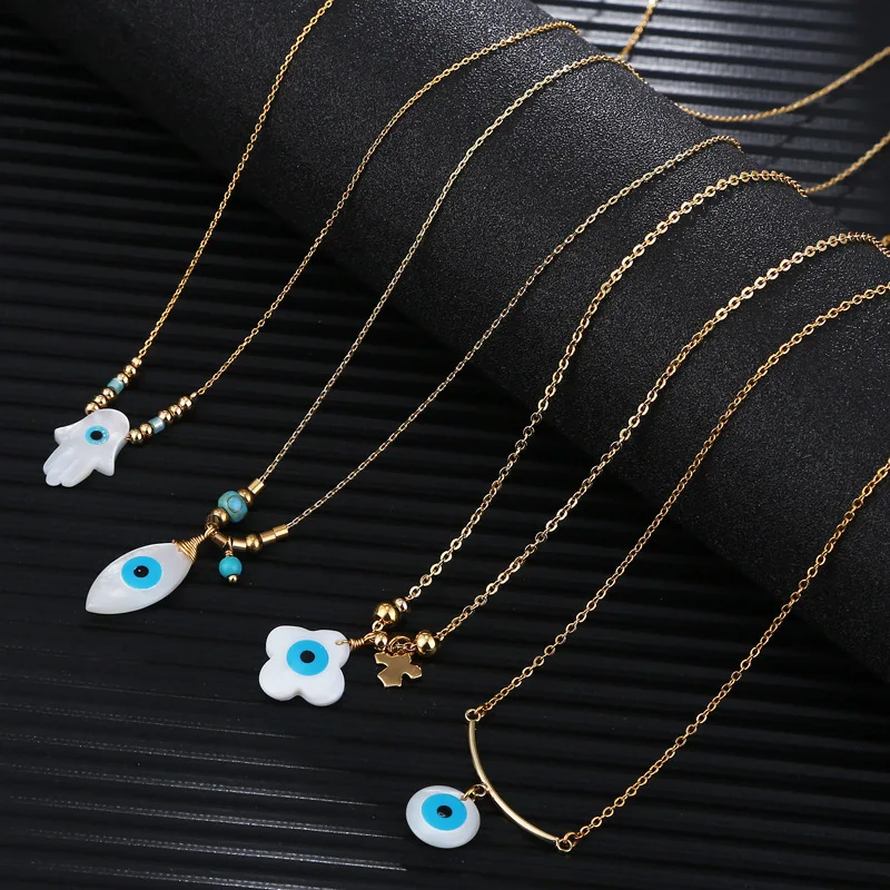 

2022 new shell necklace women's fashion sea shell devil's eye necklace palm four-leaf clover horse eye collarbone necklace