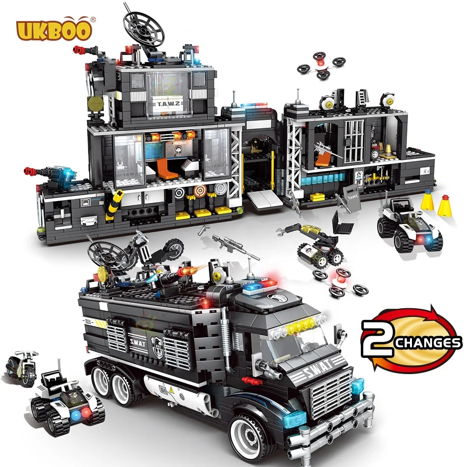 

Free Shipping 1164pcs City Police Station Building Blocks Compatible City SWAT Team Truck Blocks