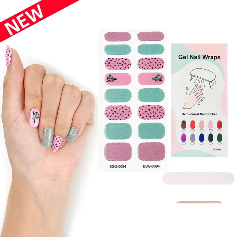 

Beautysticker factory supplier New Nail art gel nail wraps polish strips 3D semi cured gel nail sticker, Customers' requirements