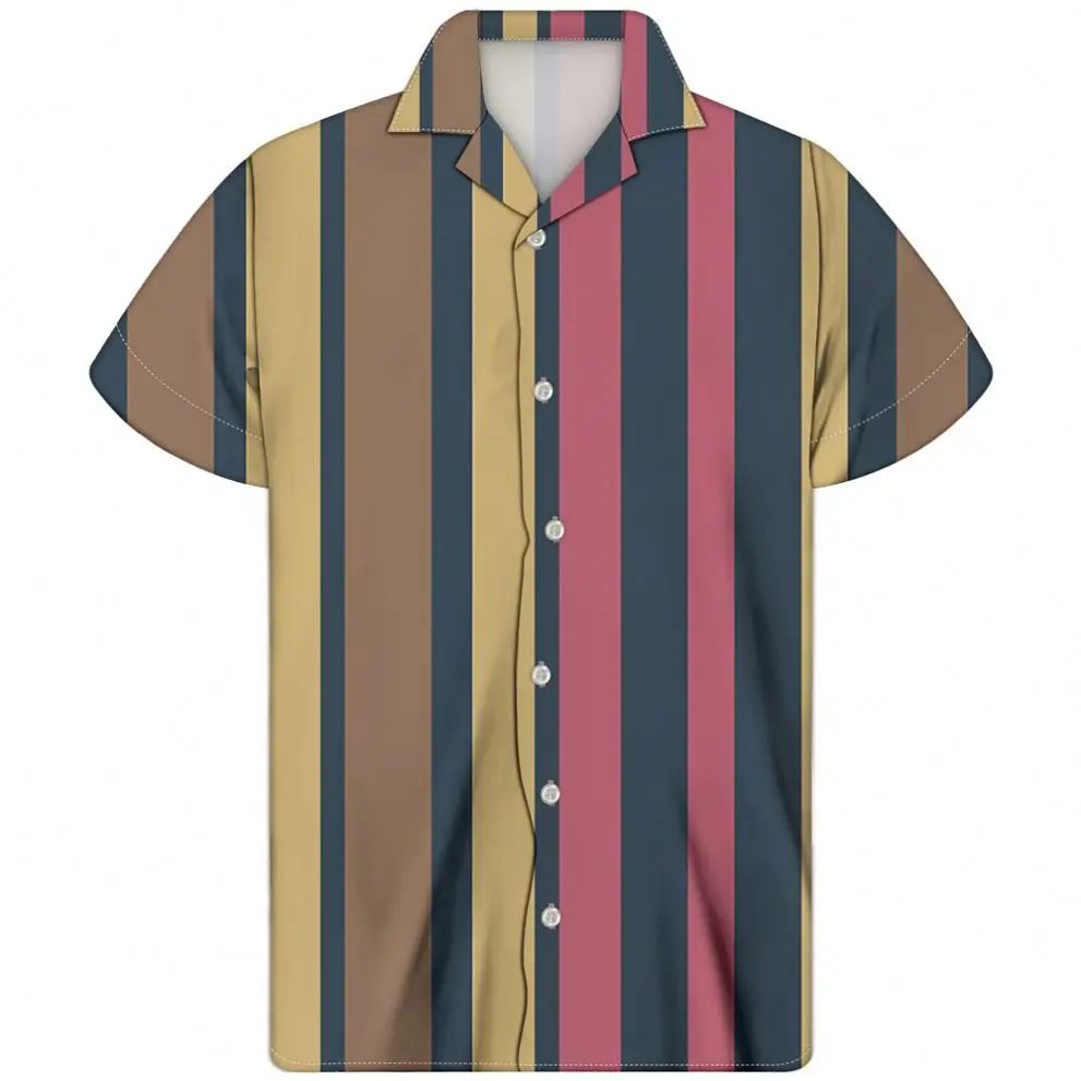 

Vertical Stripe Design Custom Print Cuban Guayabera Shirt Drop Shipping Men Shirt Casual Turn-Down Collar Sublimation Shirt, Customized colors men shirt