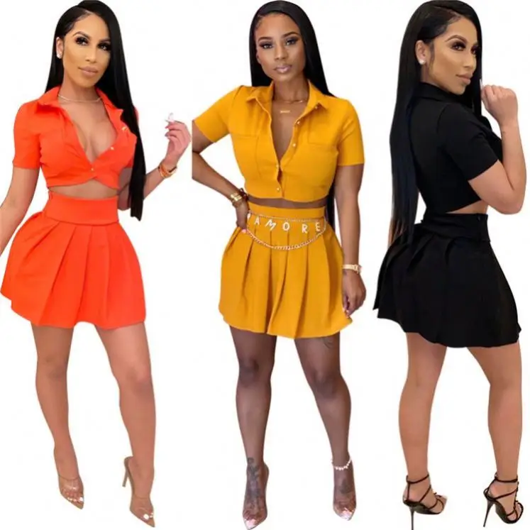 

2020 Summer Top And Skirt Outfits 2 Piece Dress Set Women Clothing